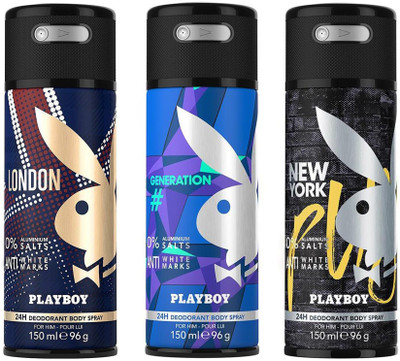 

Playboy Generation + London + New York Deodorant Spray - For Men(450 ml, Pack of 3)