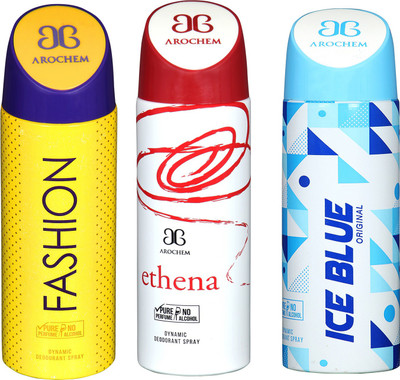 

arochem FASHION DEO COMBO & ICE BLUE & ETHENA DYNAMIC DEODORANT SPRAY Body Spray Body Spray - For Men & Women(600 ml, Pack of 3)