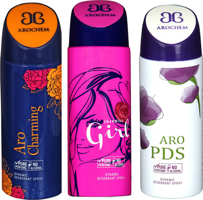 

arochem ARO CHARMING & ARO PDS & GIRL DEO COMBO DYNAMIC DEODORANT SPRAY Body Spray Body Spray - For Men & Women(600 ml, Pack of 3)