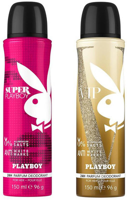 

Playboy Super W + VIP Deodorant Spray - For Women(300 ml, Pack of 2)