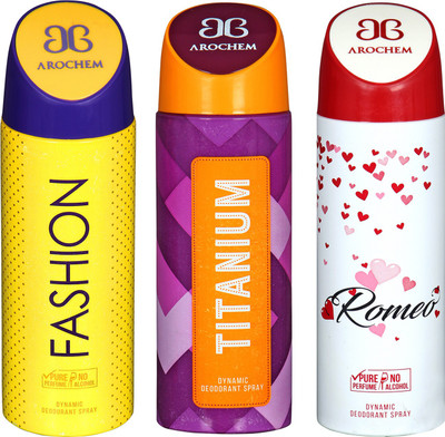 

arochem FASHION DEO COMBO & ROMEO & TITANIUM DYNAMIC DEODORANT SPRAY Body Spray Body Spray - For Men & Women(600 ml, Pack of 3)