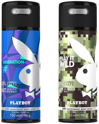 Playboy Generation + Wild Deodorant Spray - For Men(300 ml, Pack of 2)