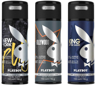 

Playboy King + New York + Hollywood Deodorant Spray - For Men(450 ml, Pack of 3)