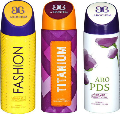 

arochem FASHION DEO COMBO & ARO PDS & TITANIUM DYNAMIC DEODORANT SPRAY Body Spray Body Spray - For Men & Women(600 ml, Pack of 3)