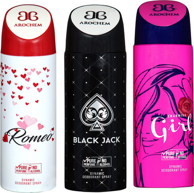 

arochem ROMEO & GIRL & BLACK JACK DEO COMBO DYNAMIC DEODORANT SPRAY Body Spray Body Spray - For Men & Women(600 ml, Pack of 3)