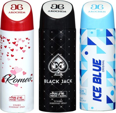 AROCHEM ROMEO & ICE BLUE & BLACK JACK DEO COMBO DYNAMIC DEODORANT SPRAY Body Spray Deodorant Spray  -  For Men & Women(600 ml, Pack of 3)