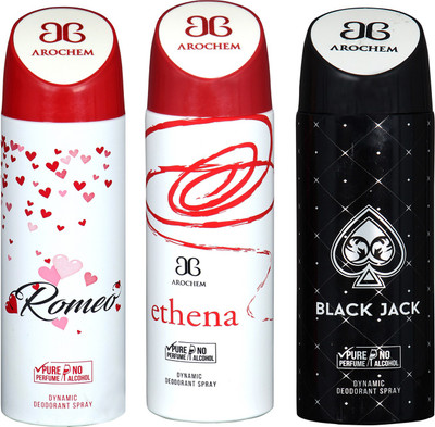 

arochem ROMEO & BLACK JACK & ETHENA DEO COMBO DYNAMIC DEODORANT SPRAY Body Spray Body Spray - For Men & Women(600 ml)