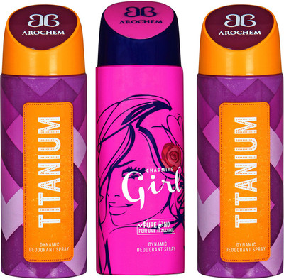 

arochem TITANIUM-2 & GIRL DEO COMBO DYNAMIC DEODORANT SPRAY Body Spray Body Spray - For Men & Women(600 ml, Pack of 3)