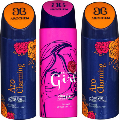 

arochem ARO CHARMING-2 & GIRL DEO COMBO DYNAMIC DEODORANT SPRAY Body Spray Body Spray - For Men & Women(600 ml, Pack of 3)