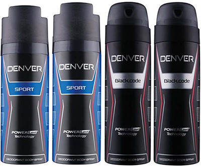 

Denver Deodorant SPORT + BlackCode 150ml x 4 Body Spray - For Men(600 ml, Pack of 4)
