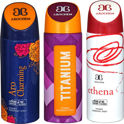 

arochem ARO CHARMING & ETHENA & TITANIUM DEO COMBO DYNAMIC DEODORANT SPRAY Body Spray Body Spray - For Men & Women(600 ml, Pack of 3)