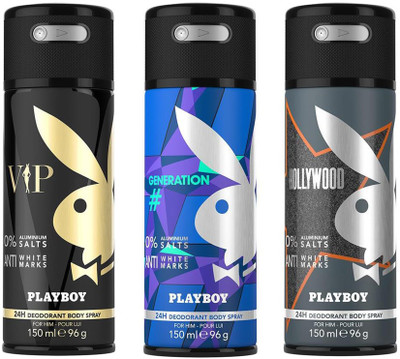 

Playboy VIP + Generation + Hollywood Deodorant Spray - For Men(450 ml, Pack of 3)