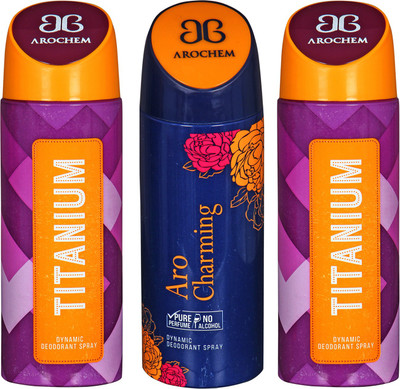 

arochem TITANIUM-2 & ARO CHARMING DEO COMBO DYNAMIC DEODORANT SPRAY Body Spray Body Spray - For Men & Women(600 ml, Pack of 3)