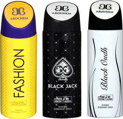 

arochem FASHION DEO COMBO & BLACK OUDH & BLACK JACK DYNAMIC DEODORANT SPRAY Body Spray Body Spray - For Men & Women(600 ml, Pack of 3)