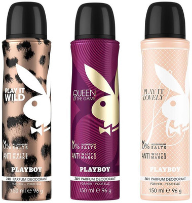 

Playboy Wild + Queen + Lovely Deodorant Spray - For Women(450 ml, Pack of 3)
