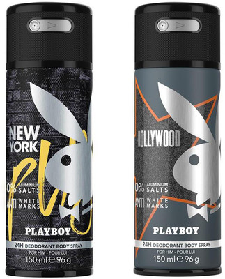 

Playboy Hollywood + New York Deodorant Spray - For Men(300 ml, Pack of 2)