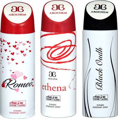 

arochem ROMEO & BLACK OUDH & ETHENA DEO COMBO DYNAMIC DEODORANT SPRAY Body Spray Body Spray - For Men & Women(600 ml, Pack of 3)