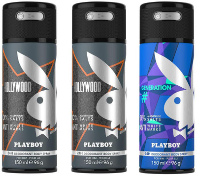 

Playboy Hollywood + Hollywood + Generation Deodorant Spray - For Men(450 ml, Pack of 3)