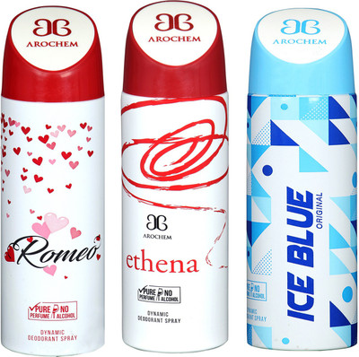 

arochem ROMEO & ICE BLUE & ETHENA DEO COMBO DYNAMIC DEODORANT SPRAY Body Spray Body Spray - For Men & Women(600 ml, Pack of 3)