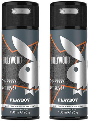 

Playboy Hollywood + Hollywood Deodorant Spray - For Men(300 ml, Pack of 2)