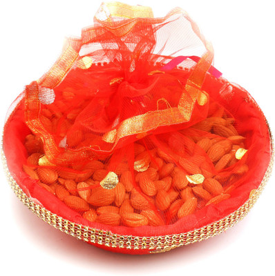 

Ghasitaram Gifts Dryfruits hamper-Red Almond Potli Basket Combo(2)