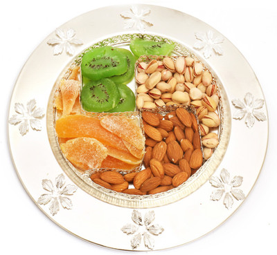 Ghasitaram Gifts Dryfruits hamper-Swastik Thali with Almonds, Pistachios, Mango and Kiwi Fruit Combo(5)