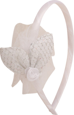 

NeedyBee Girl's Metal Glowing Bow and Net Embellishment Headband/Hair Accessory (White and Pink, 2-8 Years) Hair Band(White)