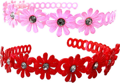 

Proplady Partywear Rhinestone Stud (Pack of 2) Princess Floral Tiara-Style Hair Band for Girls & Women|Wedding Hair Accessories|Designer Hair Band, Head Band, Hair Accessory Set(Pink, Red)