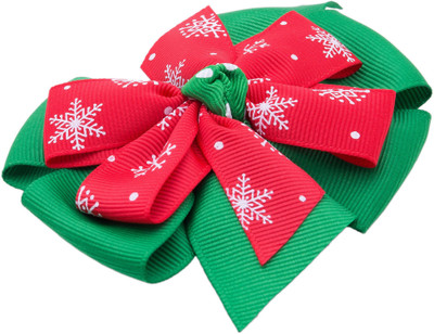

NeedyBee Christmas Printed ribbon Hair Bow clip for Baby Girls Hair Clip(Red)