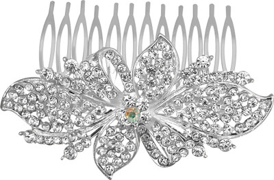 

Jewelmaze Silver Plated Austrian Stone Hair Brooch-1502083 Hair Accessory Set(Silver)