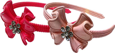 

Proplady Partywear Stylish (Pack of 2) Rhinestone Stud Bow Hair Band for Girls & Women|Wedding Hair Accessories|Designer Hair Band, Head Band, Hair Accessory Set(Pink, Beige)
