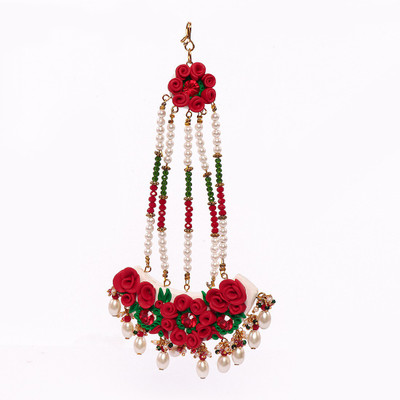 

BellaYou HANDMADE POLRMERCLAY BRIDAL RED ROSE JHUMAR/PASSA Hair Accessory Set(Red, White, Green)