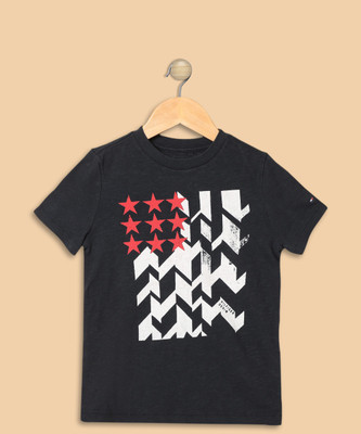 Tommy Hilfiger Boys Printed Cotton T Shirt(Black, Pack of 1) Flipkart