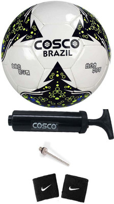 

Cosco Combo of Football ( 1 Brazil : Size - 5 ) ( Color on Availability), ( 1 Pump ), ( 2 Band ) Football Kit