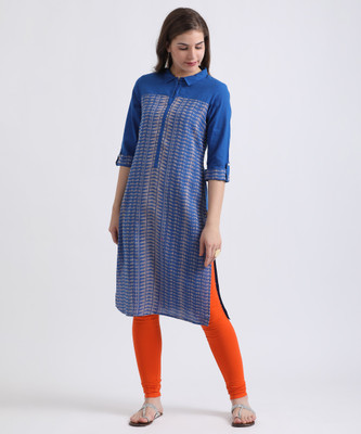 Aurelia Women Printed Straight Kurta(Blue)