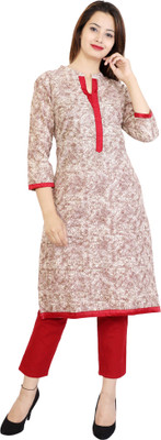 Metro Fashion Women Printed Straight Kurta(Red)