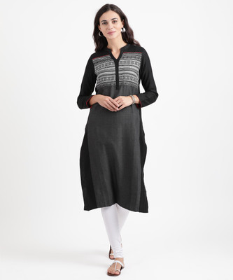 Aurelia Women Self Design Straight Kurta(Black)