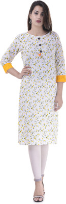 FASHION CLOUD Wedding Abstract, Block Print, Floral Print, Geometric Print, Graphic, Polka Print, Printed Women Kurti(Yellow) Flipkart