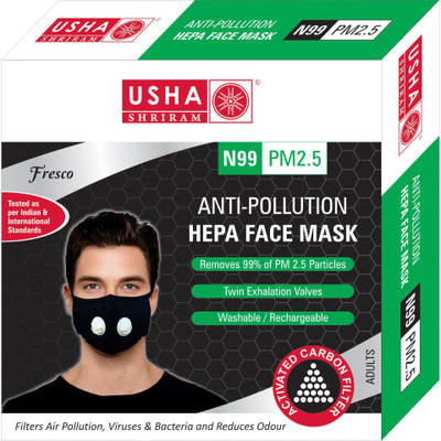 

Usha Shriram FRESCO N99 PM2.5 HEPA Anti Pollution Face Mask (Pack Of 1) Air Mask FM99251 Mask and Respirator