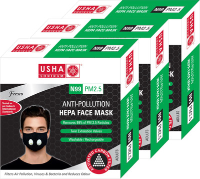 

Usha Shriram FRESCO N99 PM2.5 HEPA Anti Pollution Face Mask (Pack of 3) Air Mask FM9925AC Mask and Respirator