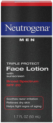 

Johnson & Johnson SLC Triple Protect Men's Daily Face Lotion with Broad Spectrum SPF 20 Sunscreen, Moisturizer to Fight Aging Signs, Soothe Razor Irritation & Relieve Dry Skin, 1.7 fl. oz (Pack of 2)(50 ml)