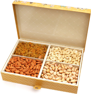 

Ghasitaram Gifts Dryfruits-Gold 4 Part Print Dryfruit Box 600 gms(600 g, Vacuum Pack)