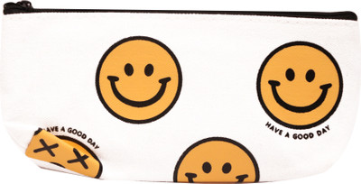 CraftyBug SMILEY CRAFTYBUG BRAND BEAUTIFUL CANVAS PENCIL CASE PREMIUM QUALITY Art Canvas Pencil Boxes(Set of 1, White, Yellow)