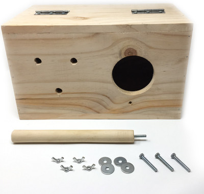 

Anokhe Collections " GIANT " 18 Inch Natural Wood Mountable Nesting cum Breeding Box with Perch for Cockatoo, Amazon, Macaw, African Grey Birds ( For comfort & sleep ) Bird House