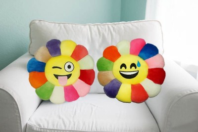 KUBER INDUSTRIES Polyester Fibre Smiley Cushion Pack of 2(Multicolor)