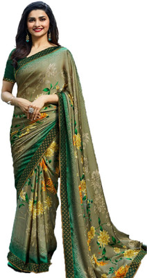 Bombey Velvat Fab Printed Daily Wear Georgette, Chiffon, Synthetic Chiffon Saree(Green, Yellow) Flipkart