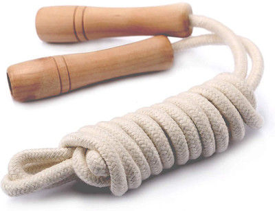 

QUINERGYS ™ Wooden Handle - Adjustable - Cotton Braided Skipping Rope Speed Skipping Rope(Brown, Length: 320 cm), Multicolor-549