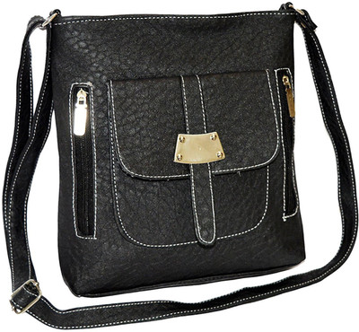 minaar Women Evening/Party, Casual Black Leatherette Sling Bag