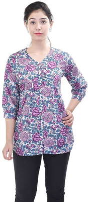 MAHI FASHIONS Casual 3/4 Sleeve Floral Print Women Multicolor Top