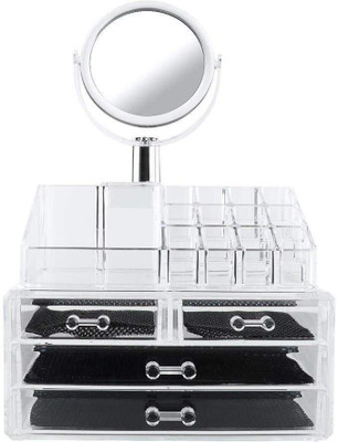 

Divinext Acrylic Jewelry Cosmetic and Makeup Organizer, 2 Piece Set Transparent Storage Vanity Box(White)